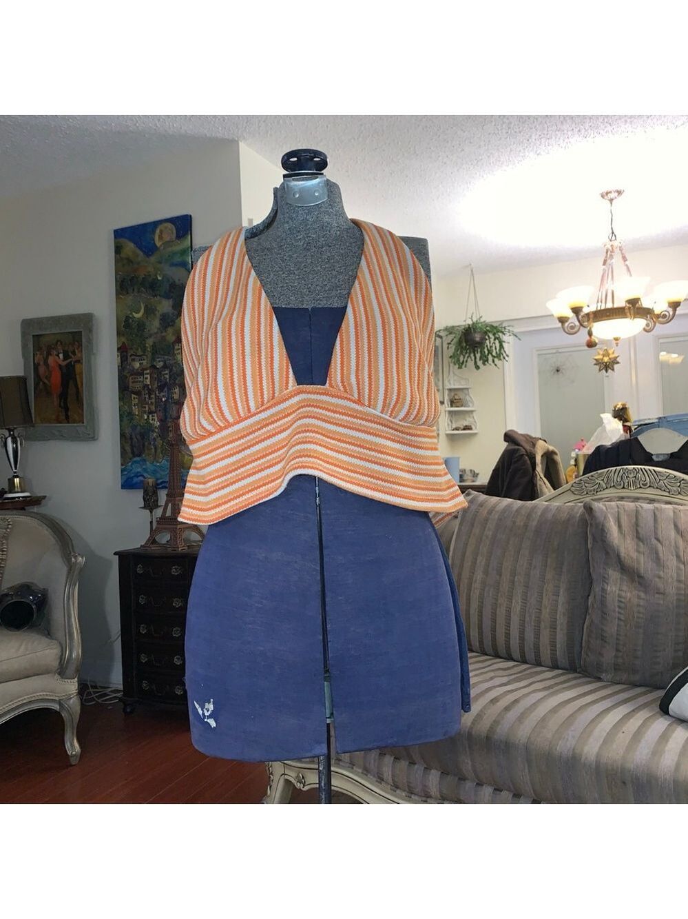 Women's H&M Divided Orange White Striped Halter Tank Top XL